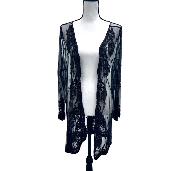 STERLING STYLES BLACK SHEER MESH BEADED EVENING JACKET - Picture 10 of 15